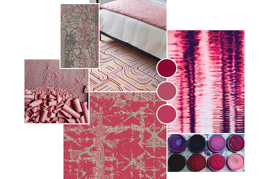 Pantone Color of the Year 2023 Viva Magenta paired with Interface and FLOR carpet tiles